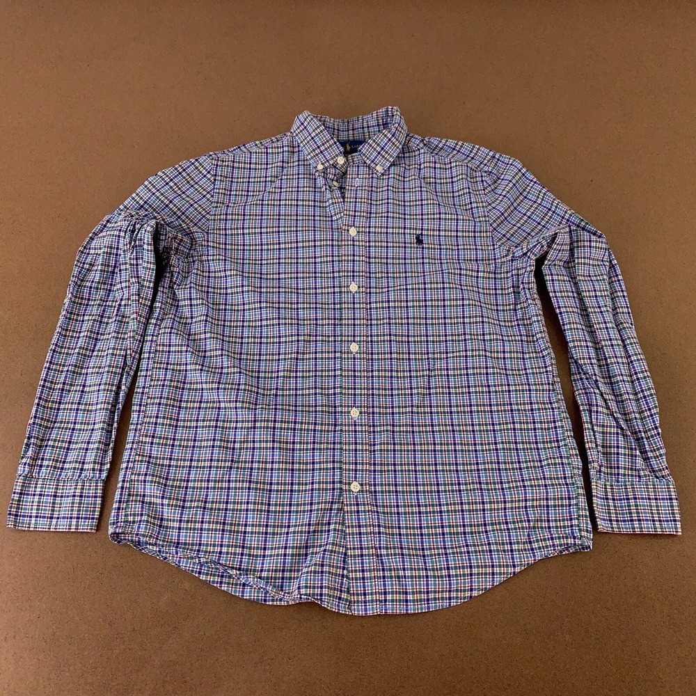 Ralph Lauren Boys Size XL (18-20) Colorful Plaid Long Sleeve Button Front Shirt